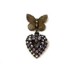 Vintage Banana Bob AB Rhinestone Butterfly & Heart Single Earring Pin